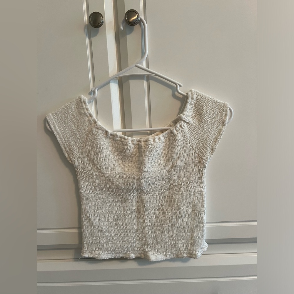 Brandy Melville white ruched short sleeve top